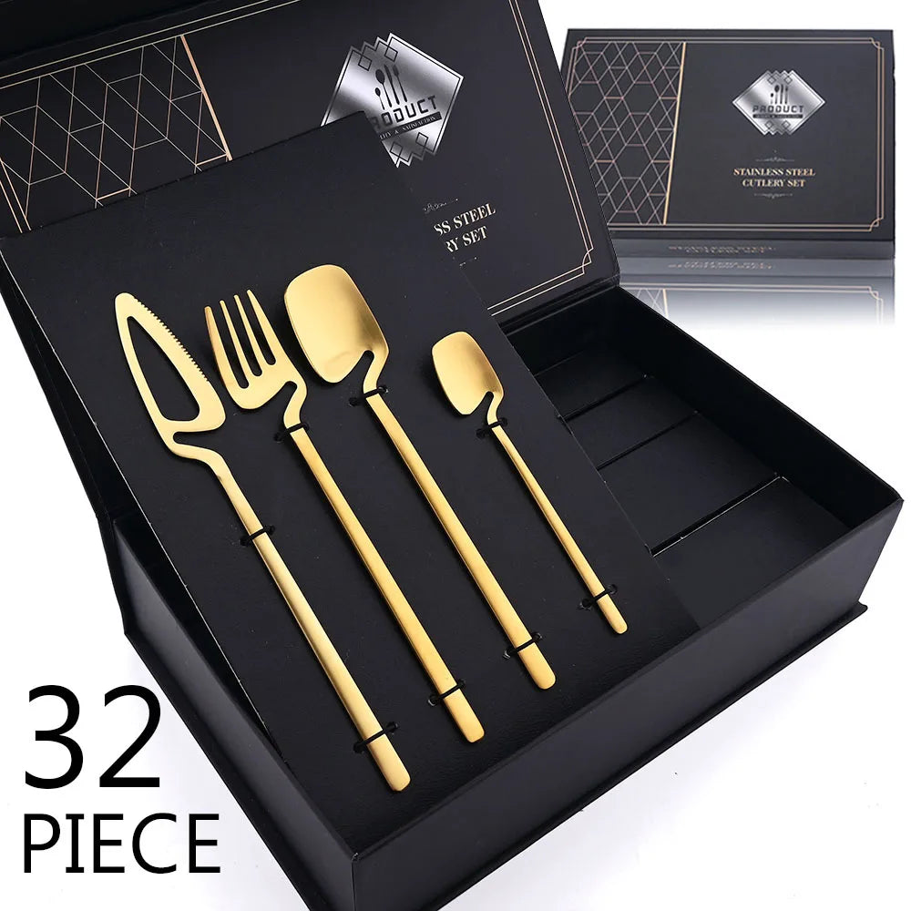 32pcs Black Matte Cutlery Set 304 Stainless Steel Dinnerware Set Knife Fork Spoon Dinner Set Bar Party Kitchen Tableware Gift